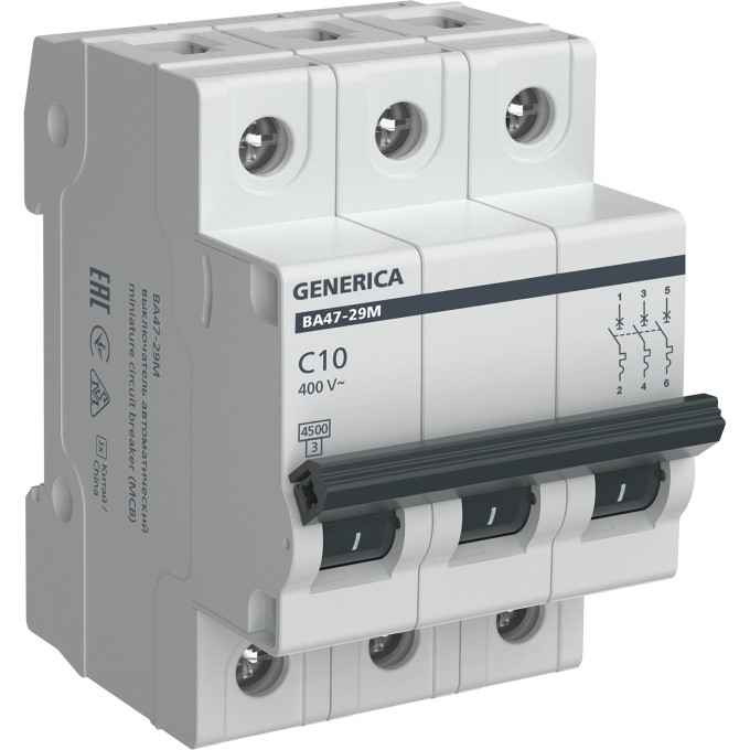 Автоматический выключатель IEK GENERICA ВА47-29М 3P 10А 4,5кА C MVA21-3-010-C-G